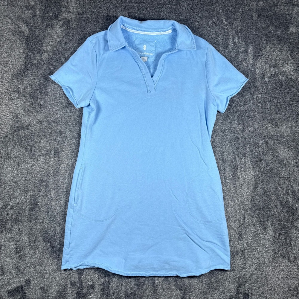 Tommy Bahama Womens Blue Cotton French Terry Polo Dress Size M Side Pockets